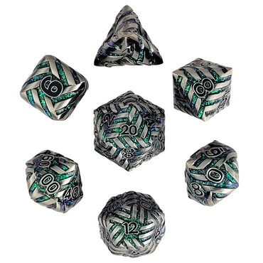 Metal RPG Dice Set: Cosmic Energy - Nickel Green & Purple