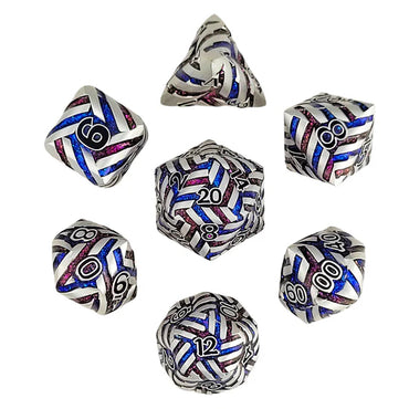 Metal RPG Dice Set: Cosmic Energy - Brushed Steel Blue & Red