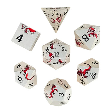 Metal RPG Dice Set: Dragon's Flight - Matte Silver & Red