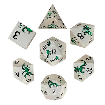 Metal RPG Dice Set: Dragon's Flight - Matte Silver & Green