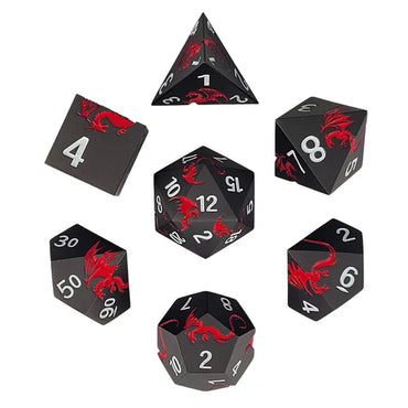 Metal RPG Dice Set: Dragon's Flight - Matte Gunmetal & Red