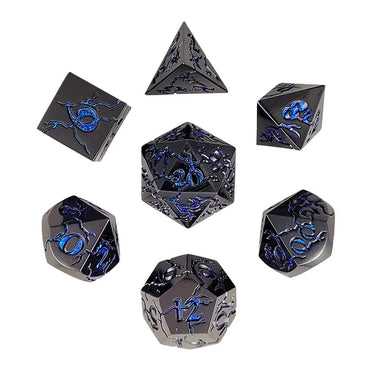 Metal RPG Dice Set: Cracked - Gunmetal/Blue Glitter