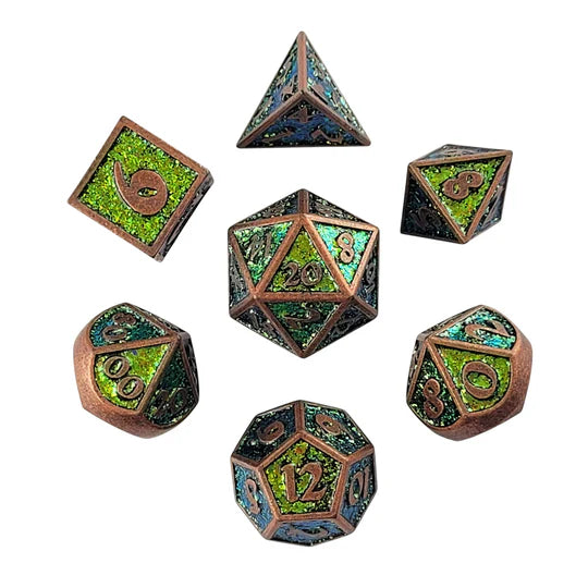 Metal RPG Dice Set: Guardian - Bronze & Glitter Green