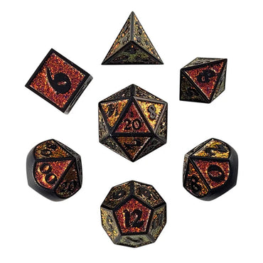 Metal RPG Dice Set: Guardian - Black Orange & Red Shift Glitter