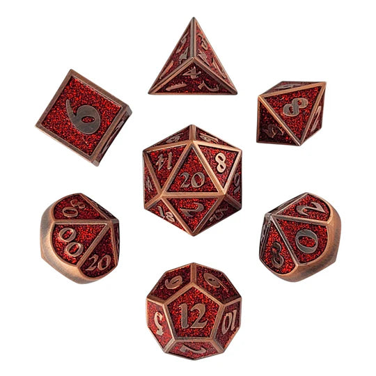 Metal RPG Dice Set: Guardian - Copper & Glitter Red