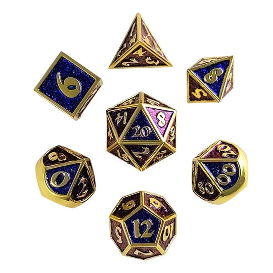 Guardian Gold Blue Purple Shift Glitter Metal RPG Dice Set of 7