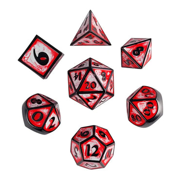 Metal RPG Dice Set: Guardian - Gunmetal & Red/White Swirl