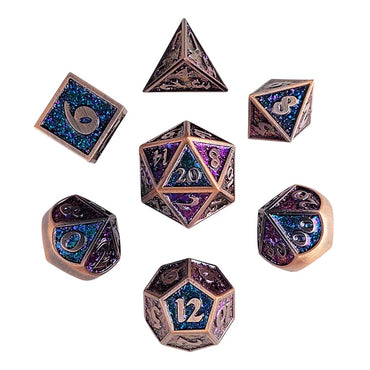 Metal RPG Dice Set: Guardian - Copper & Blue/Purple Glitter