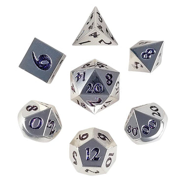 Metal RPG Dice Set: Forged Signature - Chrome Silver & Blue Glitter