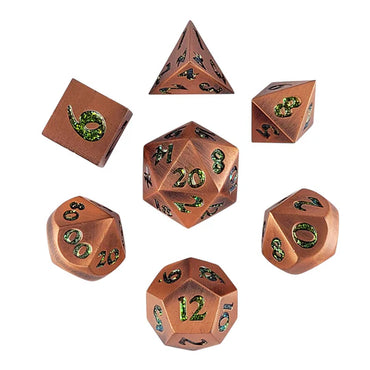 Metal RPG Dice Set: Forged Signature - Copper & Green Glitter