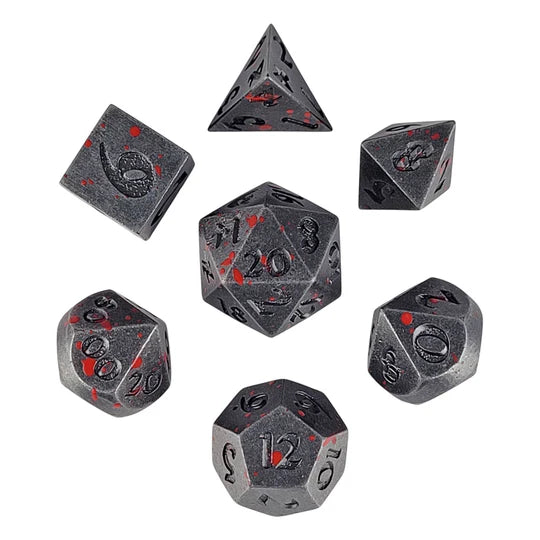 Metal RPG Dice Set: Forged Signature - Iron Blood Spatter