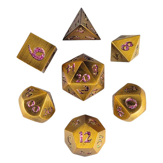 Metal RPG Dice Set: Forged Signature - Bronze & Purple Glitter