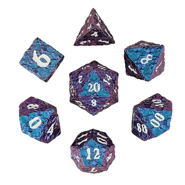 Metal RPG Dice Set: Meteorite - Blue & Purple Color Shift w/White Numbers