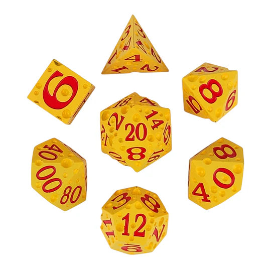 Metal RPG Dice Set: Cheese - Red Numbers