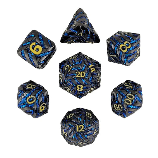 Metal RPG Dice Set: Cosmic Energy - Gunmetal Blue & Gold