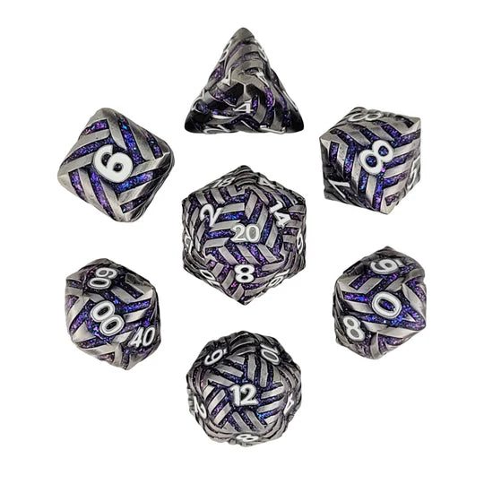 Metal RPG Dice Set: Cosmic Energy - Nickel w/Colorshift Glitter
