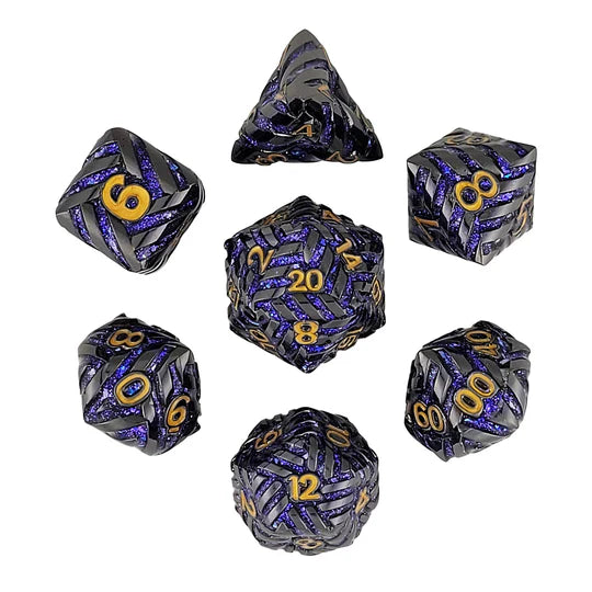 Metal RPG Dice Set: Cosmic Energy - Gunmetal Purple w/Gold Numbers