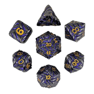 Metal RPG Dice Set: Cosmic Energy - Gunmetal Purple w/Gold Numbers