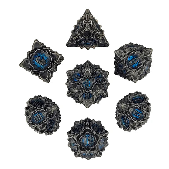 Metal RPG Dice Set: Gothic Bouquet - Gunmetal Blue