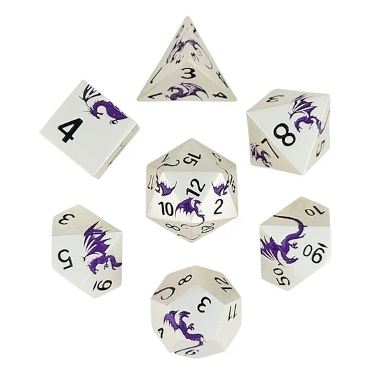 Metal RPG Dice Set: Dragon's Flight - Silver/Purple