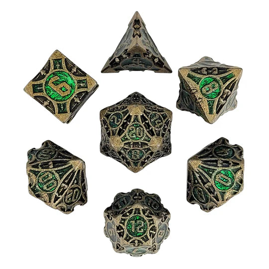 Metal RPG Dice Set: Arcane Enigma - Gold/Green