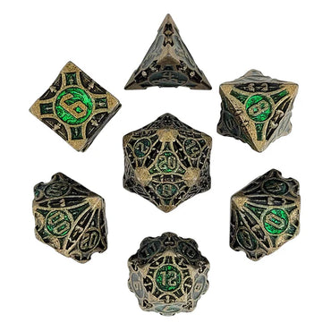 Metal RPG Dice Set: Arcane Enigma - Gold/Green