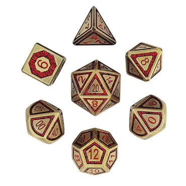 Metal RPG Dice Set: Celestial Artifact - Gold/Red