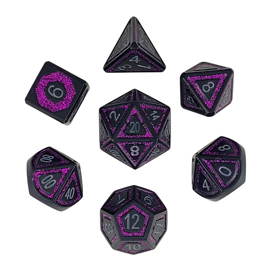 Metal RPG Dice Set: Celestial Artifact - Black/Purple