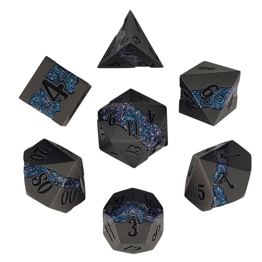 Metal RPG Dice Set: Galactic Flow - Color Shift Gunmetal