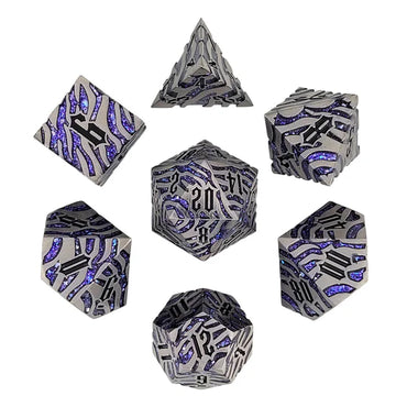 Metal RPG Dice Set: Tiger Stripe - Nickel/Purple