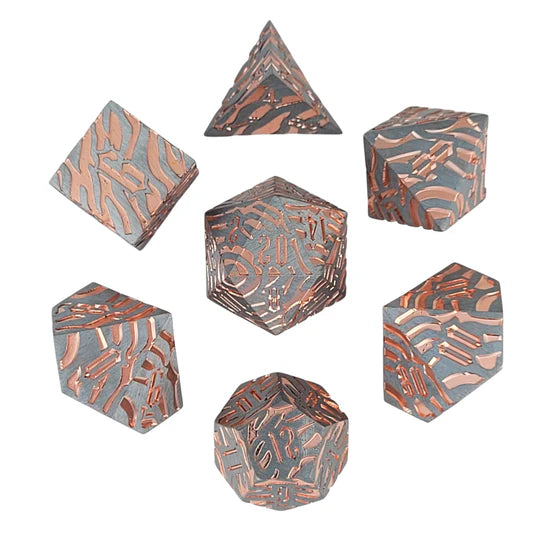 Metal RPG Dice Set: Tiger Stripe - Steel/Copper