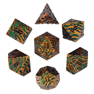 Metal RPG Dice Set: Tiger Stripe - Bronze/Green