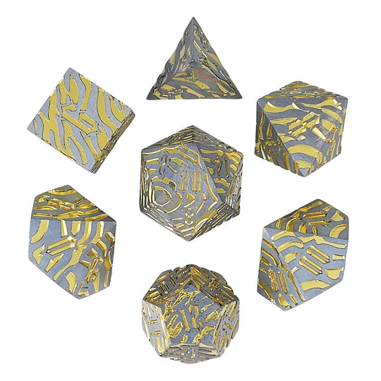 Metal RPG Dice Set: Tiger Stripe - Steel/Gold