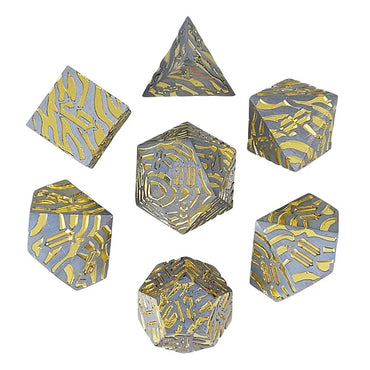Metal RPG Dice Set: Tiger Stripe - Steel/Gold