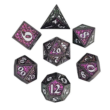 Metal RPG Dice Set: Dragon Scale - Gunmetal/Purple