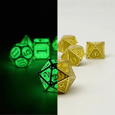 Metal RPG Dice Set: Glow-in-the-Dark Storybook - Crystals of Light