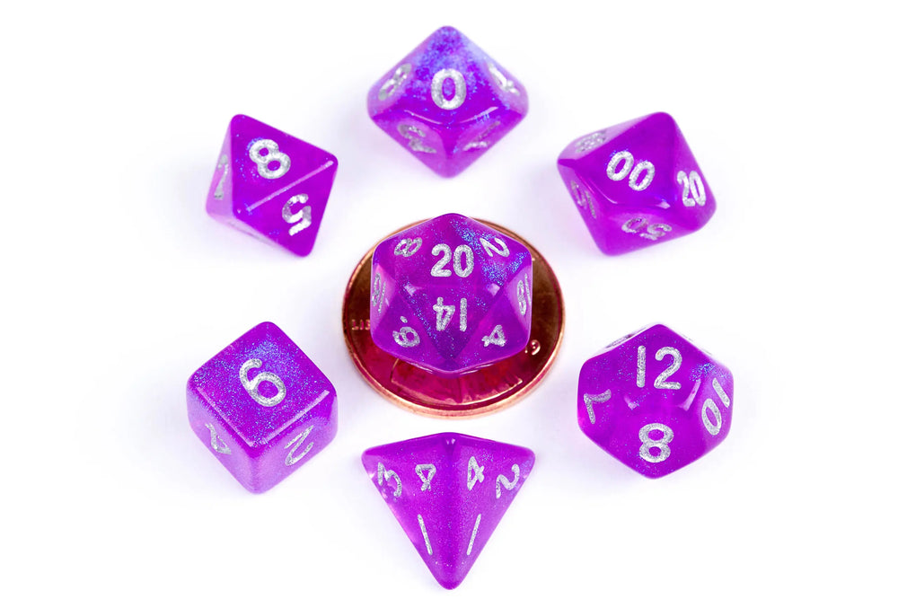 Mini Polyhedral Dice Set: Stardust Purple
