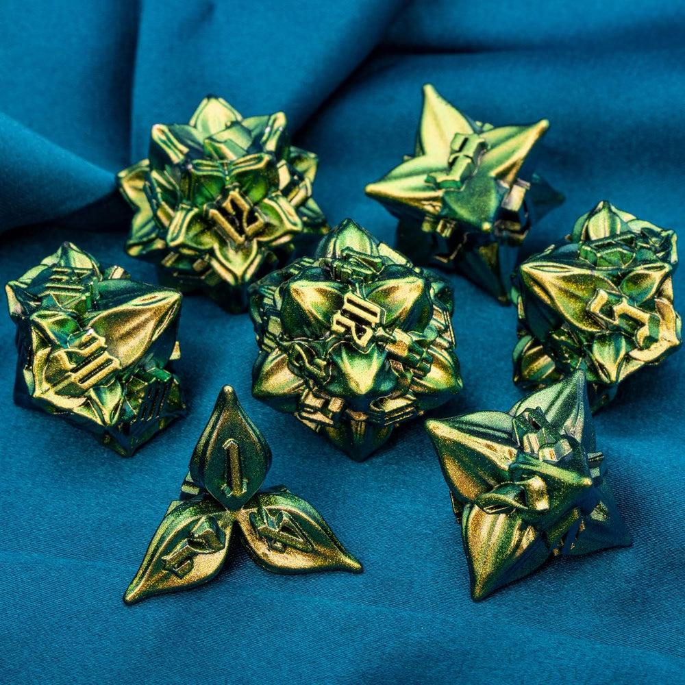 Metal RPG Dice Set: Yellow/Green Leaf