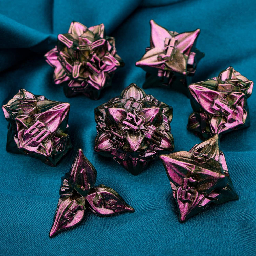 Metal RPG Dice Set: Purple/Red Leaf