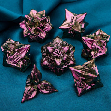 Metal RPG Dice Set: Purple/Red Leaf