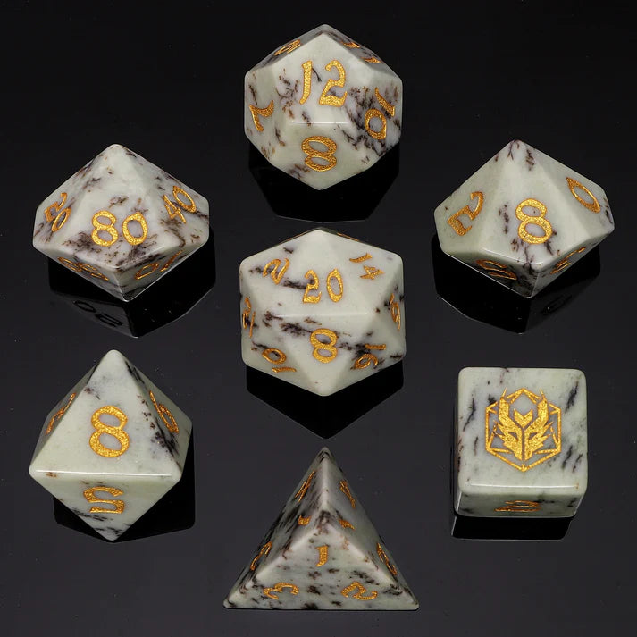 Dragon's Horde Gemstone Dice: White Petrified Wood