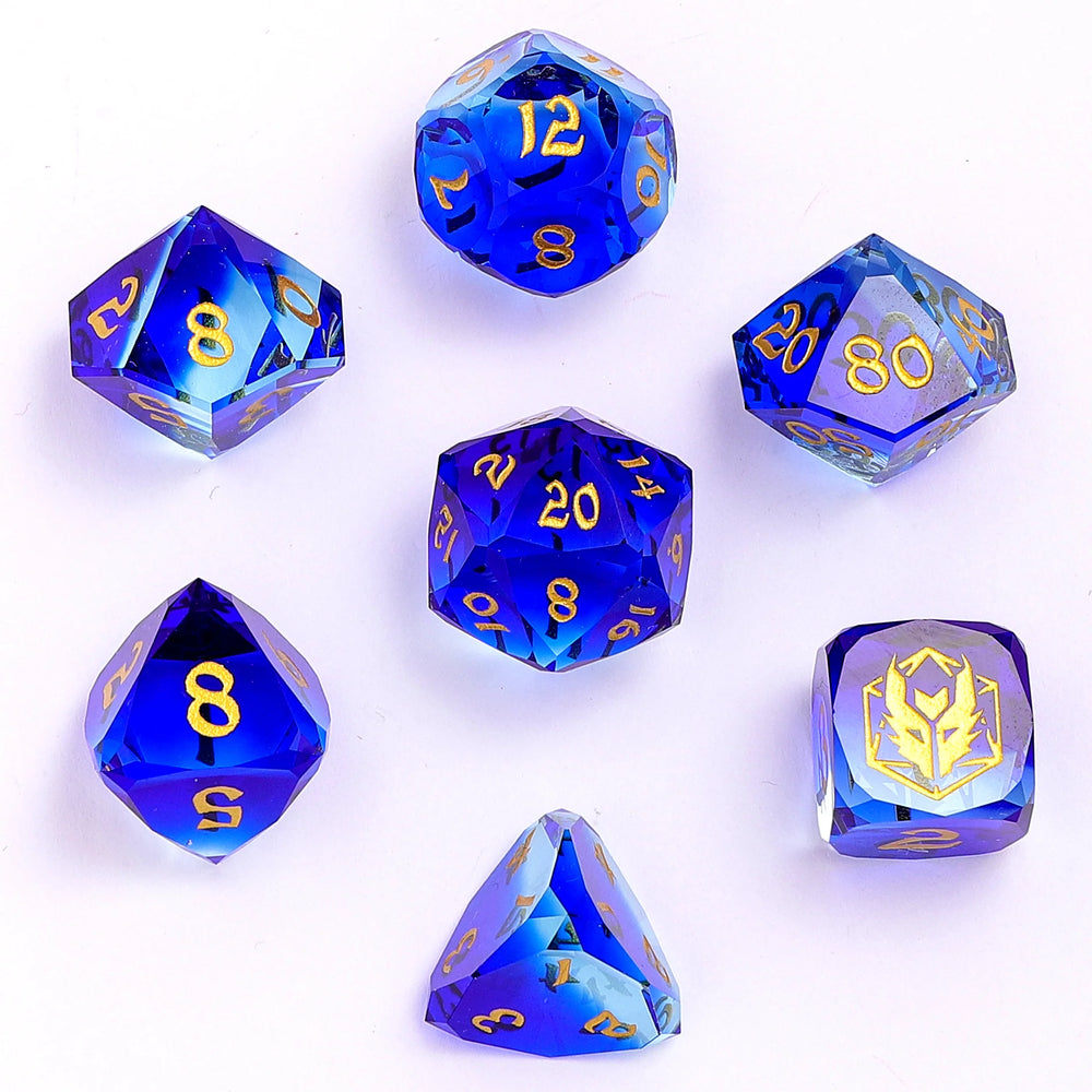 Gemstone RPG Dice Set: Luster Cut - Blue & Clear Glass