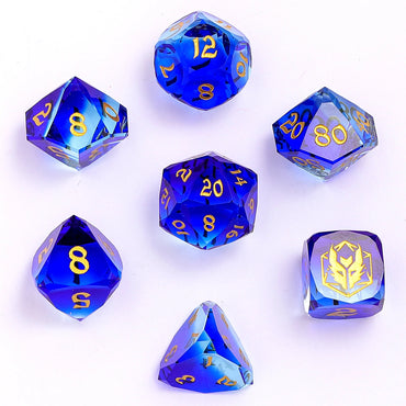 Gemstone RPG Dice Set: Luster Cut - Blue & Clear Glass