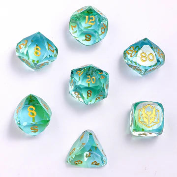 Gemstone RPG Dice Set: Luster Cut - Blue & Green Glass