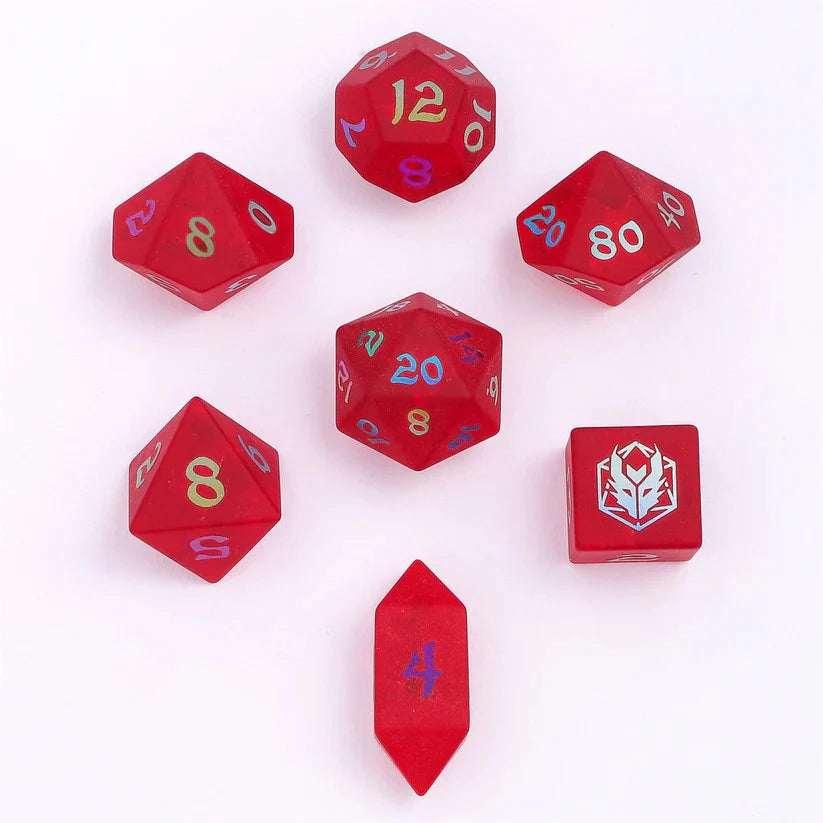 Gemstone RPG Dice Set: Frosted Blasted Glass - Red
