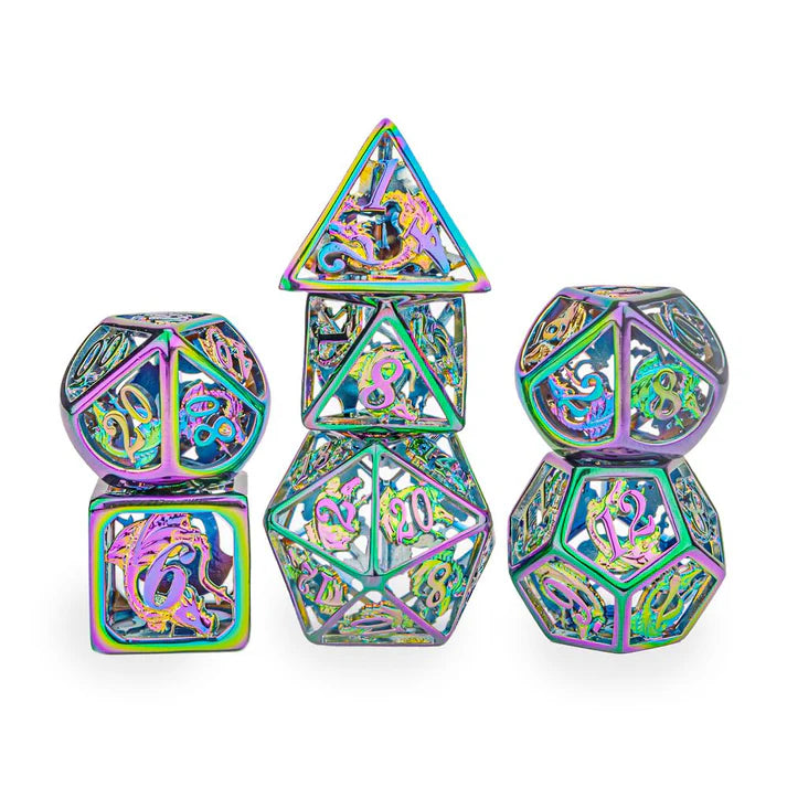 Hollow Metal RPG Dice: Rainbow Dragon