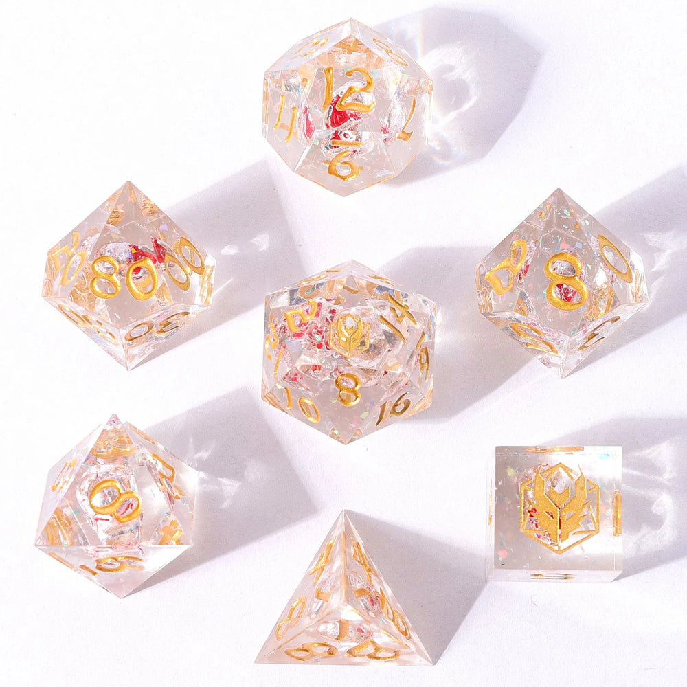 Sharp Edge RPG Dice Set: Captured Magic - Metal Ghost Skulls - Red
