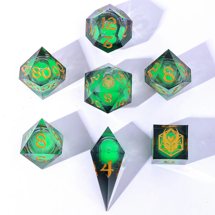 Liquid Core RPG Dice Set: Glow-in-the-Dark Green