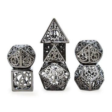Holy Metal Gear Dice Set: Shiny Silver and Black