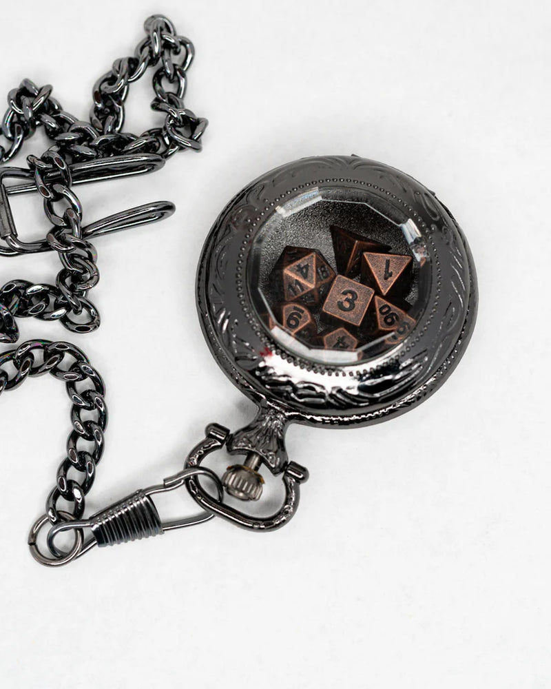Black Chrome Pocketwatch with Mini Dice Set: Infant Horologist